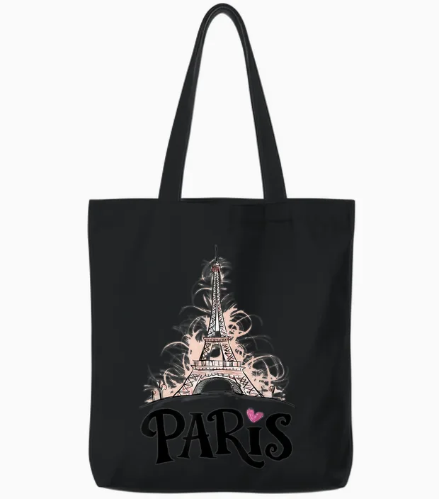 Eiffel Tower Paris Holiday France Souvenir Women Girls Tote Bags in Black
