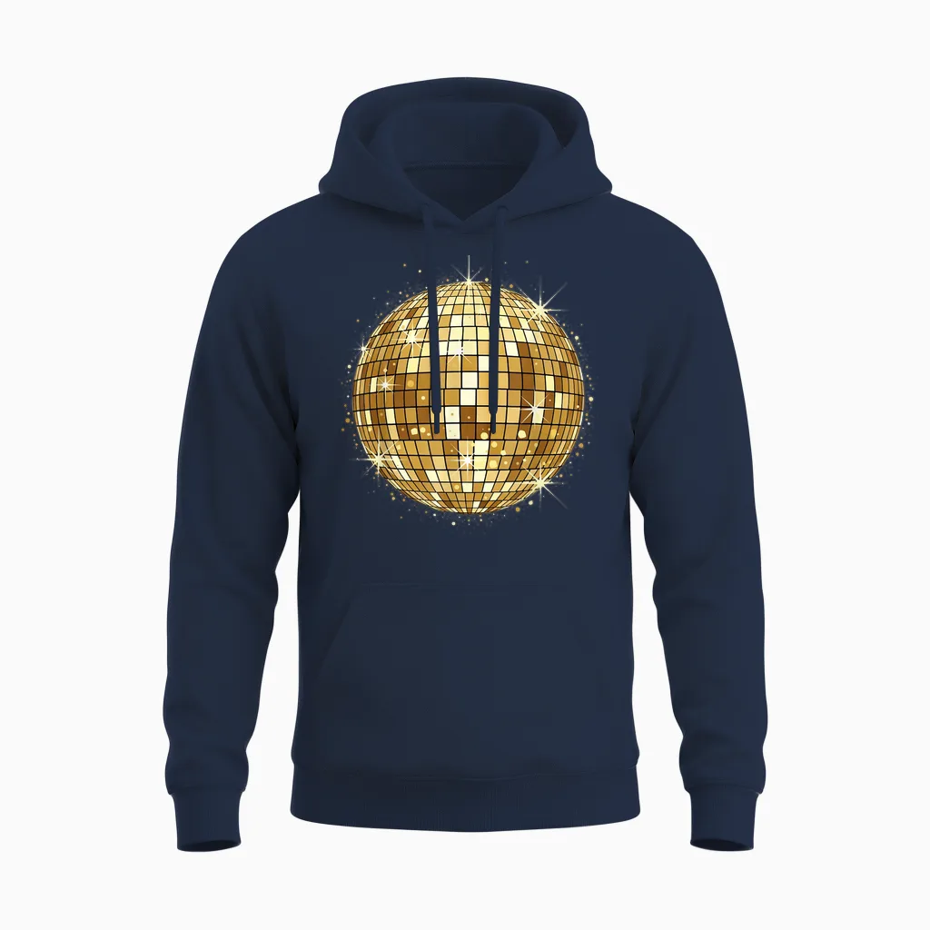 Retro Party Disco Ball Unisex Hoodie in Navy