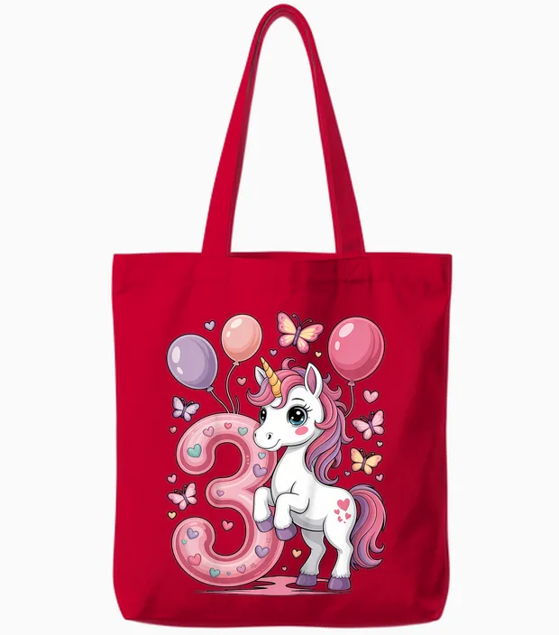 Unicorn 3rd Birthday Girl 3 Years Old Horses I Am 3 Tote Bags in Red
