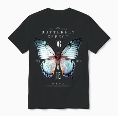 Backprint Butterfly Mode Fashion Damen Herren Schmetterling Unisex T-Shirt - Black