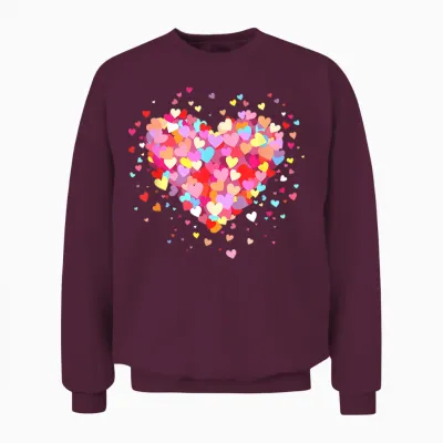 Heart Design Colourful Confetti Hearts Valentine's Day T-Shirt, Black Unisex Sweatshirt - Maroon