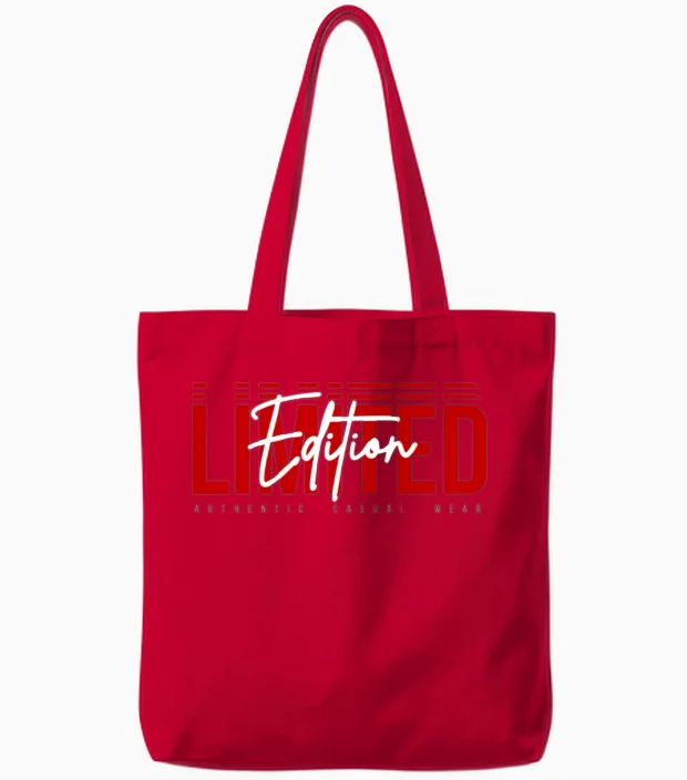 Limited Edition Bold Red Block with Script Tote Bags in Red