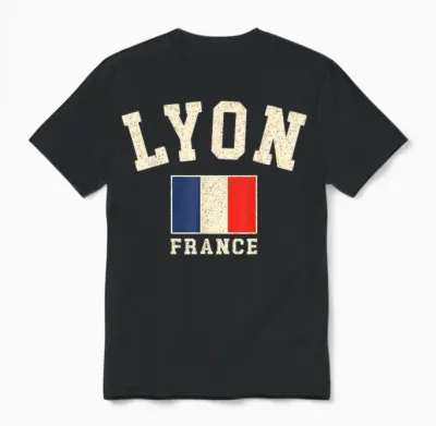 Vintage Lyon France French Flag Souvenir Graphic Retro Unisex T-Shirt - Black