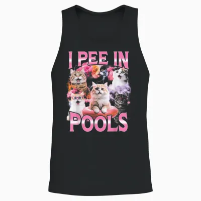 I Pee in Pools Lustige Bootleg Katze Unisex Tank Top - Black