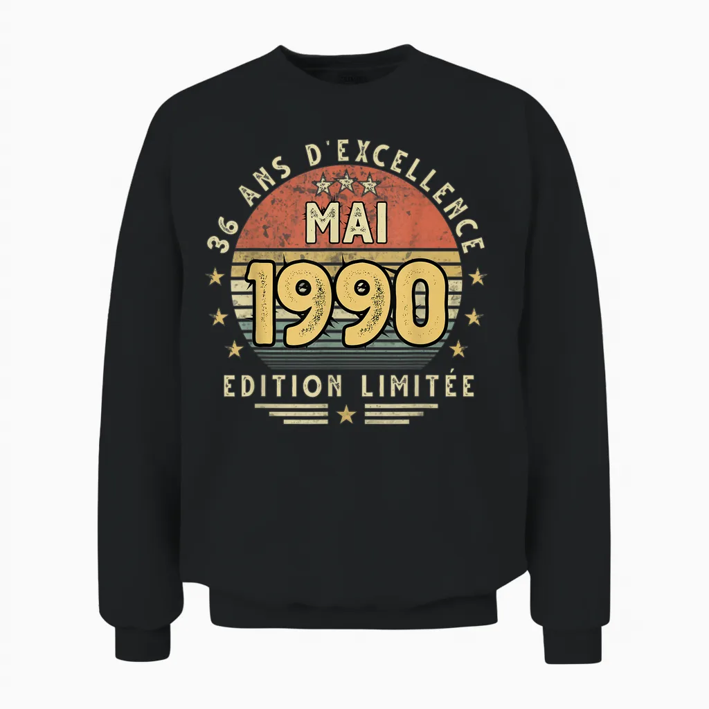 Mai 1990 Cadeau Anniversaire Mai 1990 36 Ans Homme Femme Unisex Sweatshirt in Black