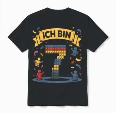 T-Shirt with German Text "ich Bin 7 Bausteine 7th Birthday" Boys Girls Birthday Unisex T-Shirt - Black