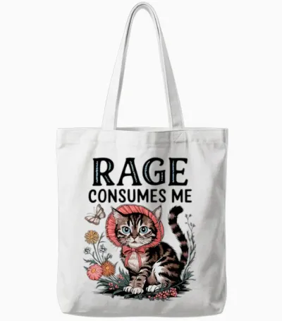 Rage Consumes Me Funny Cat Meme Tote Bags - White
