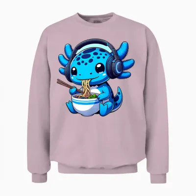Gamer Axolotl Ramen Video Games Headphones Anime Boys Unisex Sweatshirt - Light Pink
