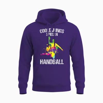 Men's Cool Boys Playing Handball Sports Handballer T-Shirt, Black Unisex Hoodie - Purple