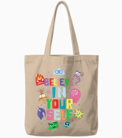 Disney and Pixar's Inside Out 2 Emotions Believe in Yourself T-Shirt, Black, S Tote Bags - Natural