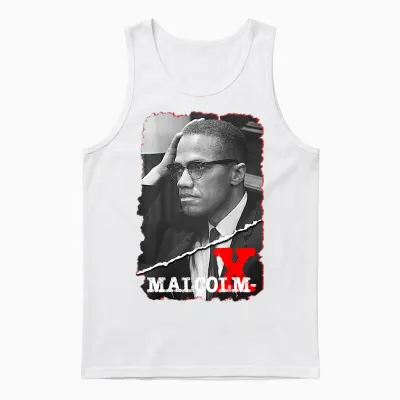 Malcolm X 001 Back Printed T-Shirt, Black, S Unisex Tank Top - White