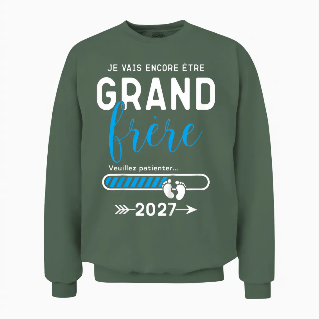 Enfant Futur Grand Frère 2027, Je Vais Encore Be Grand Frère 2027 Unisex Sweatshirt in Military Green
