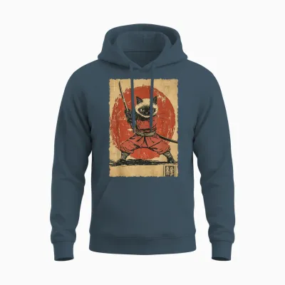 Japanese Art Vintage Funny Siamese Cat Ninja Warrior Samurai Unisex Hoodie - Dark Heather