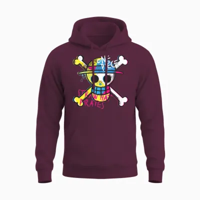 Kids One Piece Straw Hat Pirates Logo Colorful Monkey D Luffy Kids T-Shirt, Blue, 2 Unisex Hoodie - Maroon