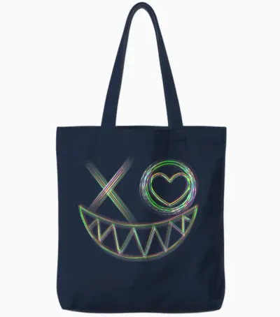 Music Festival Rave Face Electro Techno T-Shirt, Black Tote Bags - Navy