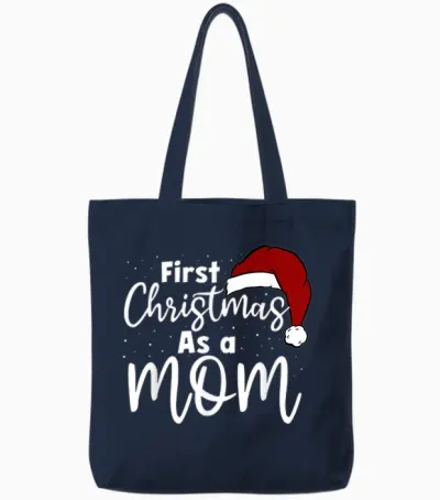 First Christmas as a Mom Family Matching New Mommy Xmas Tote Bags - Navy