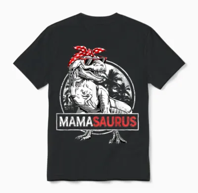 Mamasaurus T Rex Dinosaur Funny Mama Saurus Mother's Family Unisex T-Shirt - Black