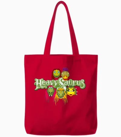 Heavysaurus Exclusive Merch T-Shirt, Black Tote Bags - Red