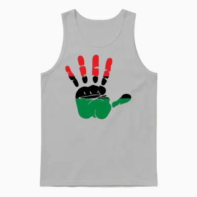 Pan African Flag Hand Print Sign Afro- American Unisex Tank Top - Ash