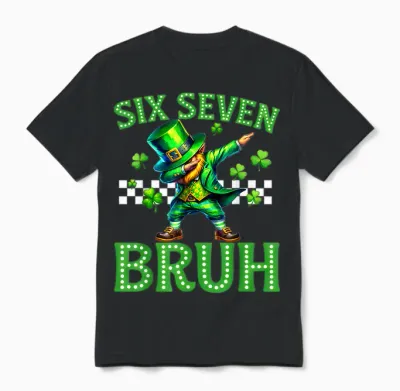 Boys St Patricks Day 67 Leprechaun Dab Six Seven Bruh Unisex T-Shirt - Black