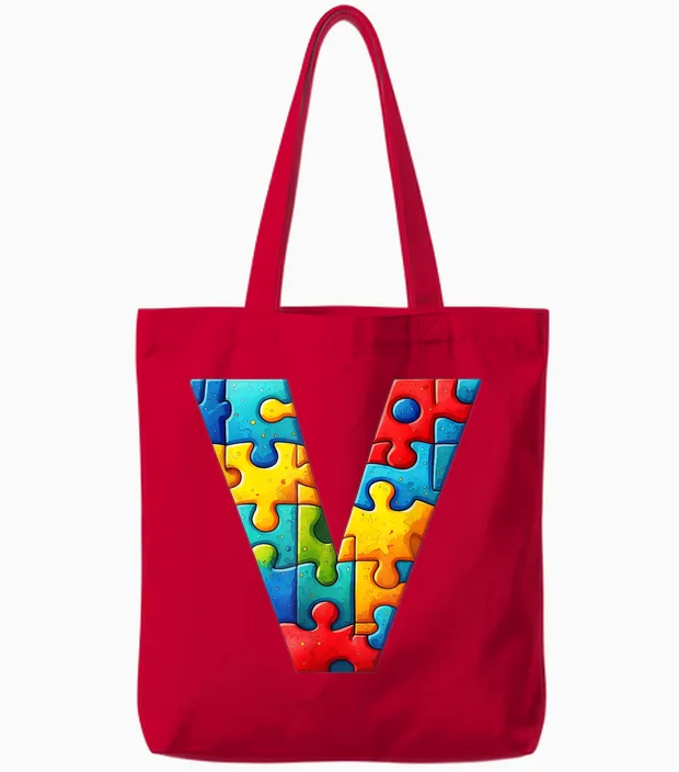 Autism Idée-Cadeau Personnalisé Lettre V Autiste Tote Bags in Red