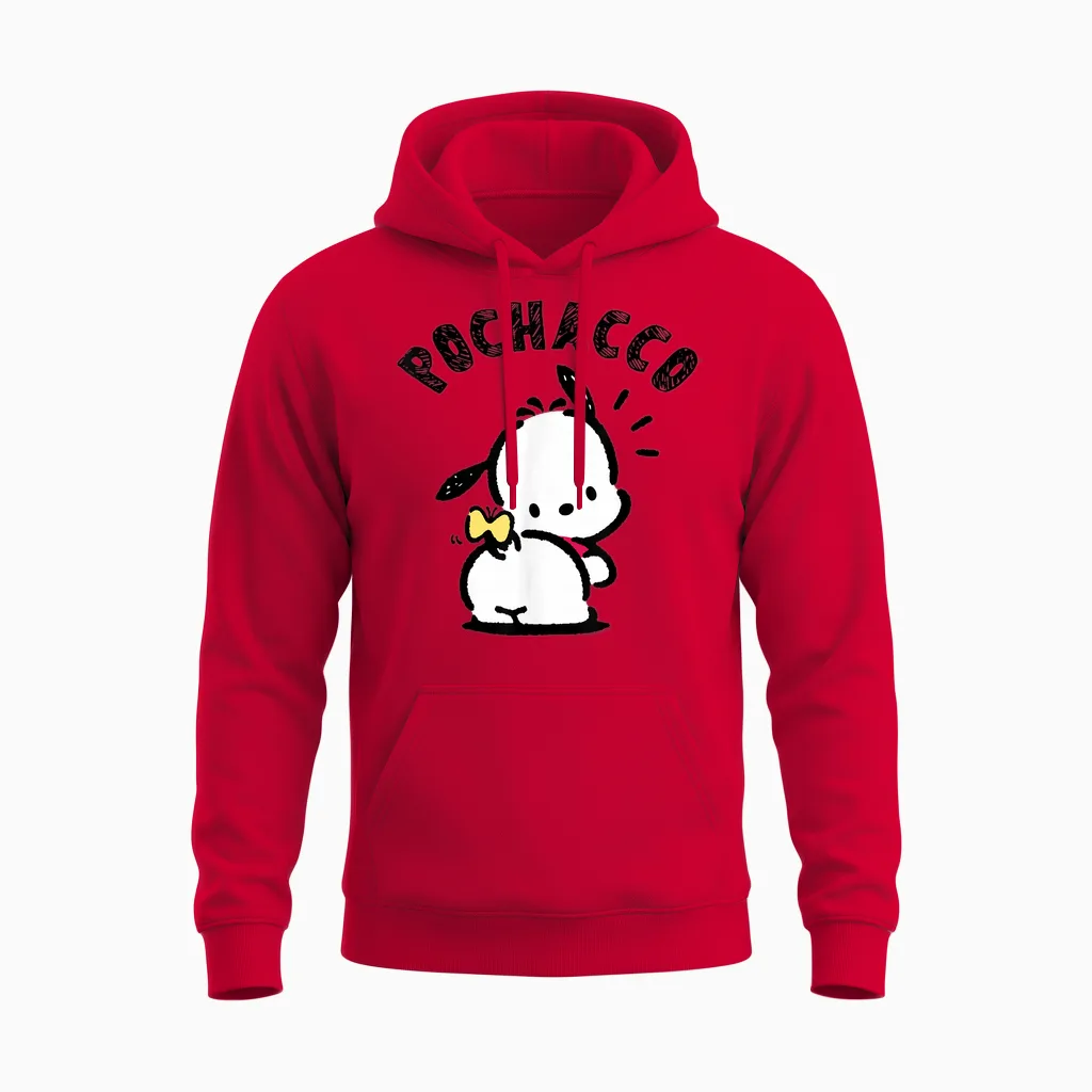 Sanrio Pochacco Backside Logo Unisex Hoodie in Red