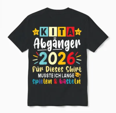 Children's Kita Leavers 2026 First Day of School After Nursery Unisex T-Shirt - Black