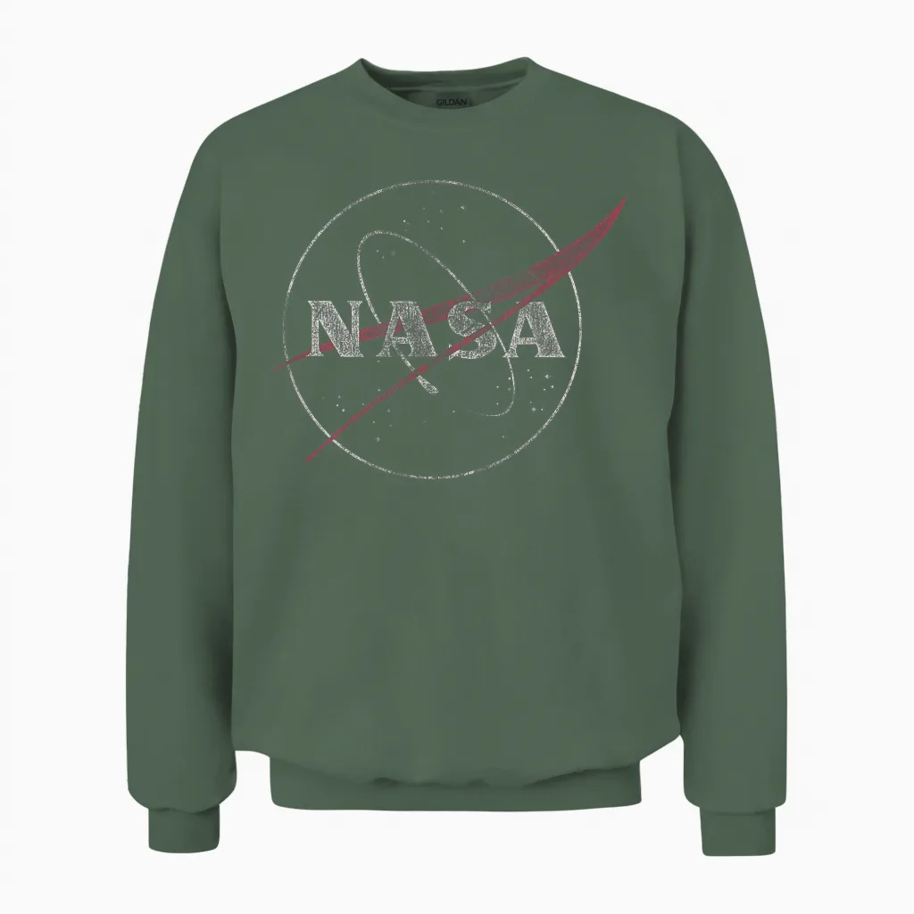 Nasa Retro Distressed Bug Logo Space Exploration Science Unisex Sweatshirt in Military Green