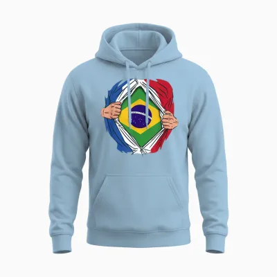 Super Hero Brazilian French Flag Brazil France Unisex Hoodie - Light Blue