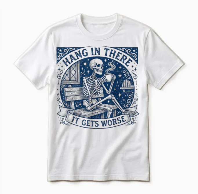 Dunkler Humor, Bleib Dran, Es Wird Schlimmer, Lustig Unisex T-Shirt in White