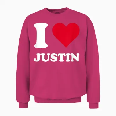 Rotes Herz I Love Justin Unisex Sweatshirt - Heliconia