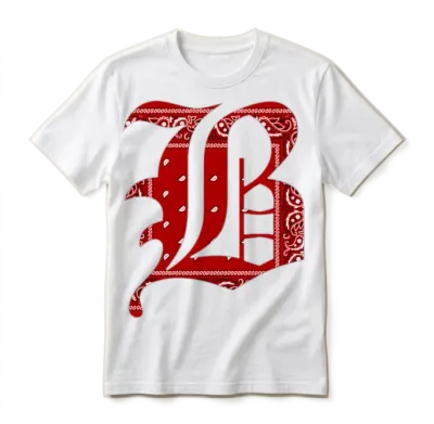 Capital B Red Bandana Blood Piru Gangster Brim Unisex T-Shirt - White