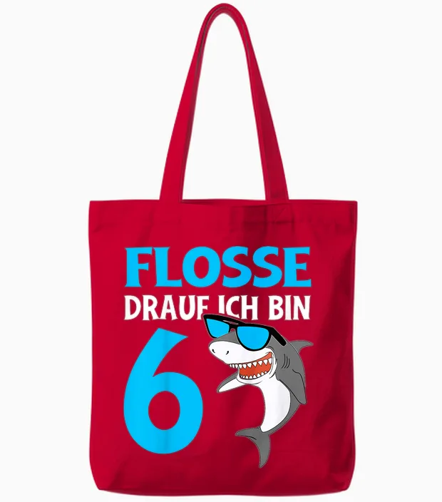 Kinder Geburtstagsshirt Hai Flosse Drauf 6 Jahre Junge 6 Geburtstag Tote Bags in Red