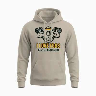 I Love Eggs – Protein Powered Gym Humor Unisex Hoodie - Sand