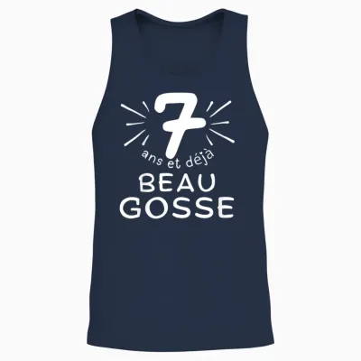 Child 7 Years Old and Already Handsome Kid. Phrase Humor for Gift Boy T-Shirt, Black, 2 Unisex Tank Top - Navy