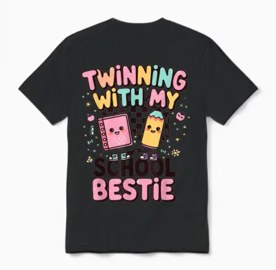 Twinning with My School Bestie Cute Matching Friend Twin Day Unisex T-Shirt - Black