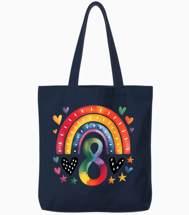 Ich Bin Schon Echt - Rainbow 8th Birthday Girl's T-Shirt, White Tote Bags in Navy