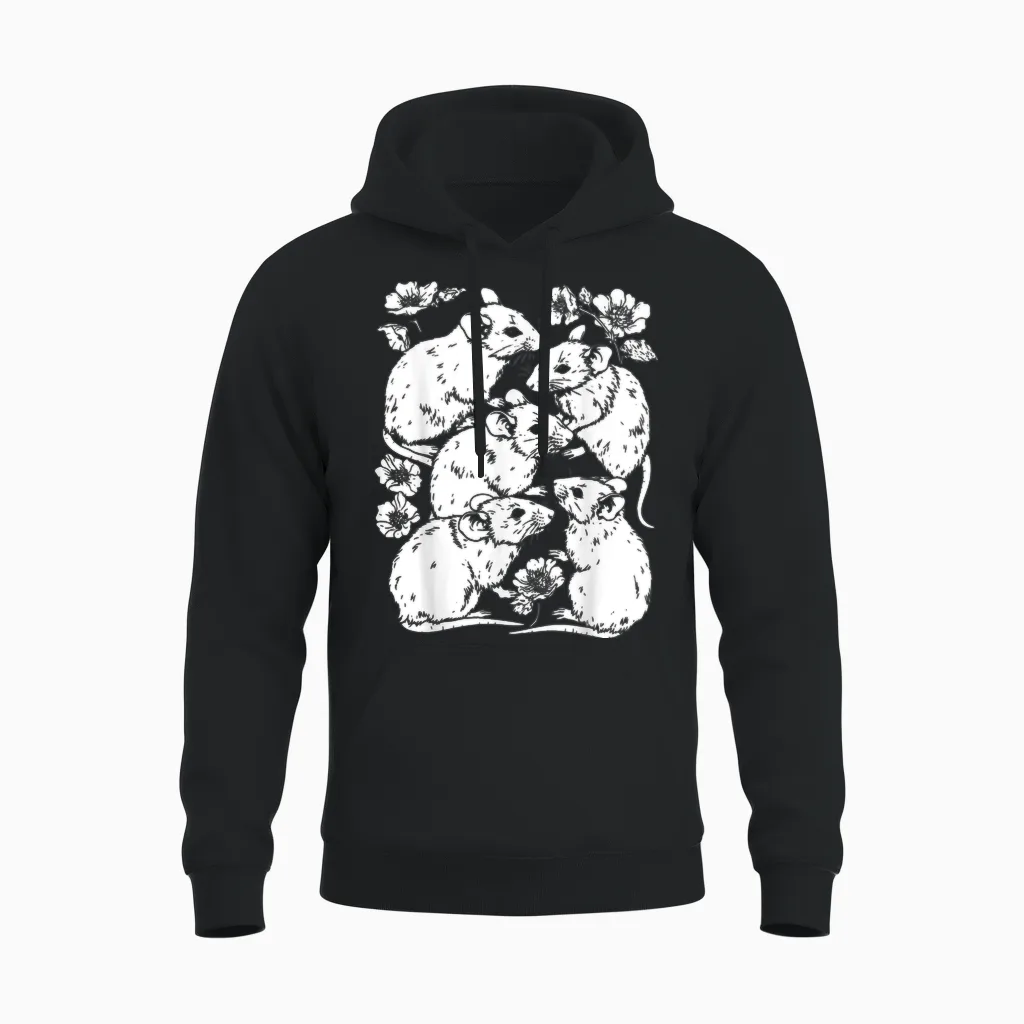 Cute Rats | Ratcore Rat | Pastel Goth Gothic Grunge Punk Unisex Hoodie in Black