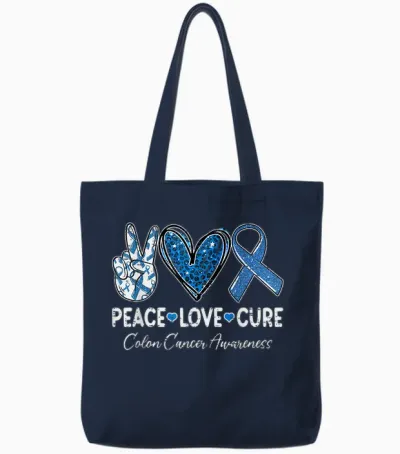 Peace Love Cure Colorectal Colon Cancer Awareness Support Tote Bags - Navy