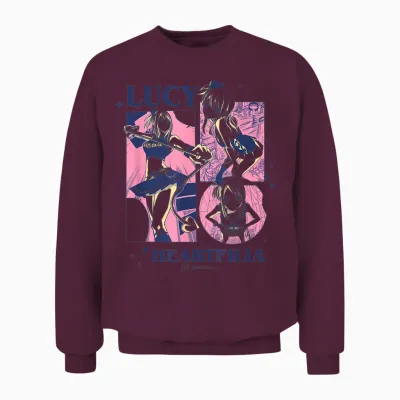 Fairy Tail Lucy Heartfilia Multi Pose Distressed Showcase Unisex Sweatshirt - Maroon