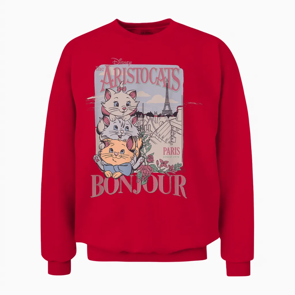 Disney the Aristocats Bonjour Paris Since 1979 Vintage Ad Unisex Sweatshirt in Red