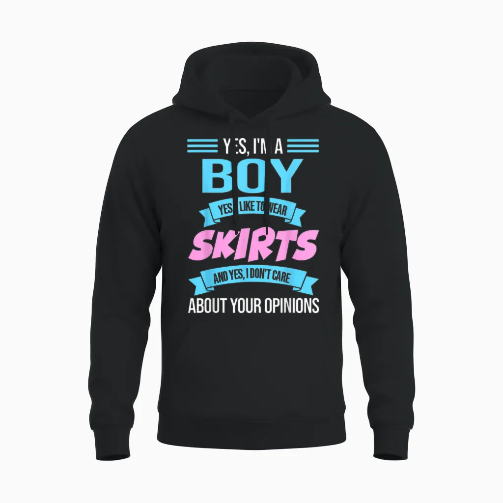 Ja, I'm a Boy Yes, I Like to Wear Skirts Anime Femboy Unisex Hoodie in Black