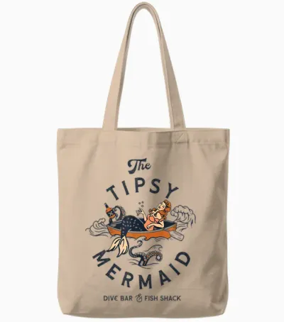 The Tipsy Mermaid Dive Bar & Fish Shack: Vintage Pinup Art Tote Bags - Natural