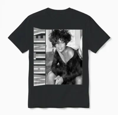 Whitney Houston Photo Black and White and Name Tag Unisex T-Shirt - Black