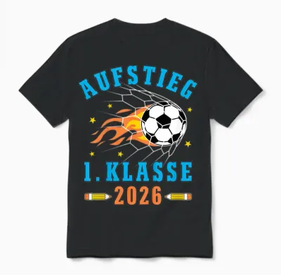 Kinder Schulkind 2026 Einschulung Erste Klasse Fußball Jungen Unisex T-Shirt - Black