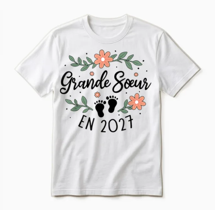 Future Grande SĆur 2027 Annonce BĂ©bĂ© Tu Vas ĂȘtre Grande SĆur Unisex T-Shirt in White