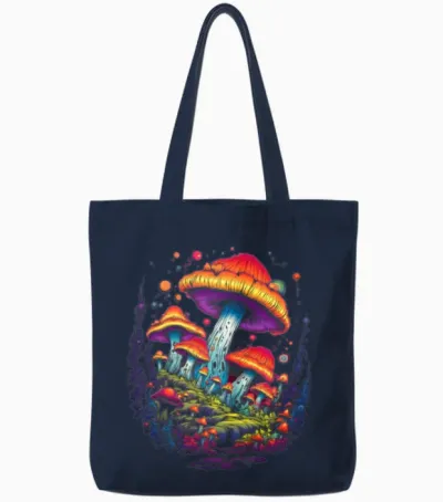 Retro Mushrooms Tote Bags - Navy