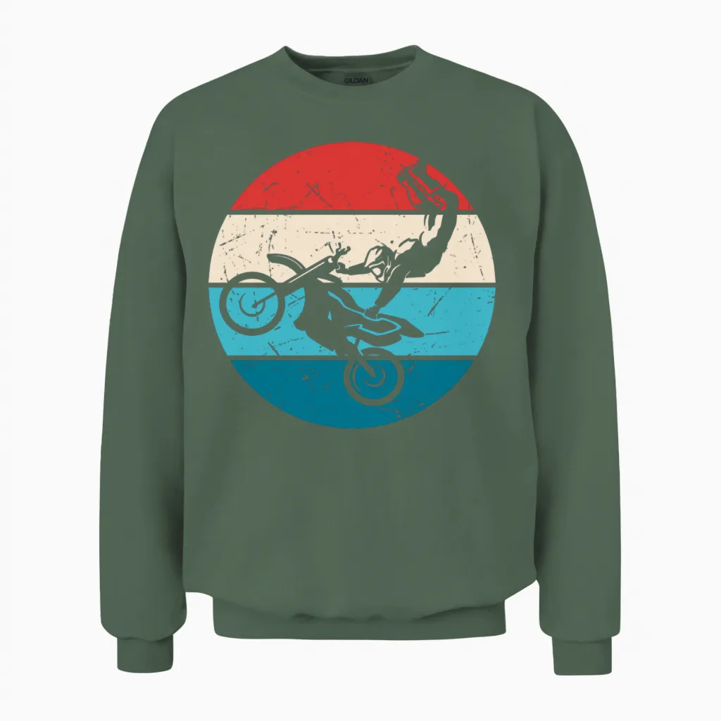 Freestyle Motorcyclist Retro Unisex Sweatshirt in Military Green