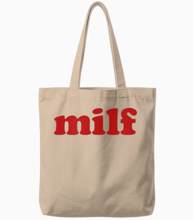 Milf Y2k Aesthetic T-Shirt, White, S Tote Bags in Natural