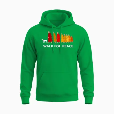 Retro Walk for Peace Monks with Aloka Dog Unisex Hoodie - Irish Green